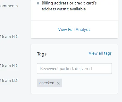 Order detail page showing the checked tag added by Scan And Ship